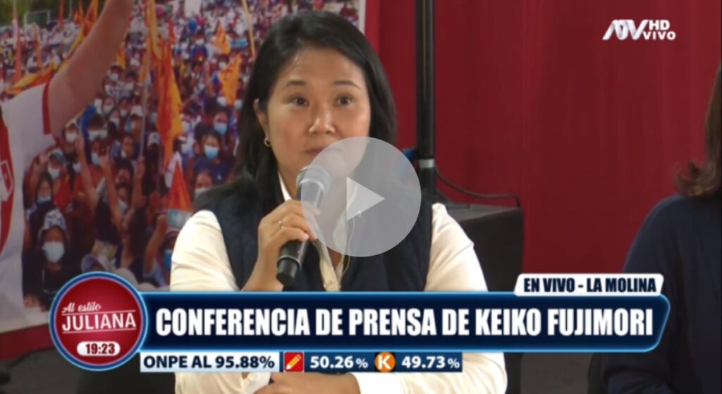 Keiko Fujimori denunció que hay "indicios de fraude" electoral
