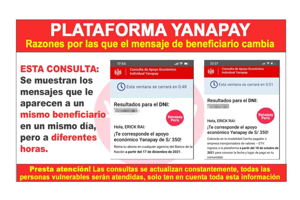 Consulta modalidades de pago Bono Yanapay