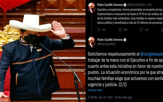 Pedro Castillo ofrece descuento de hasta 15% para los recibos de luz