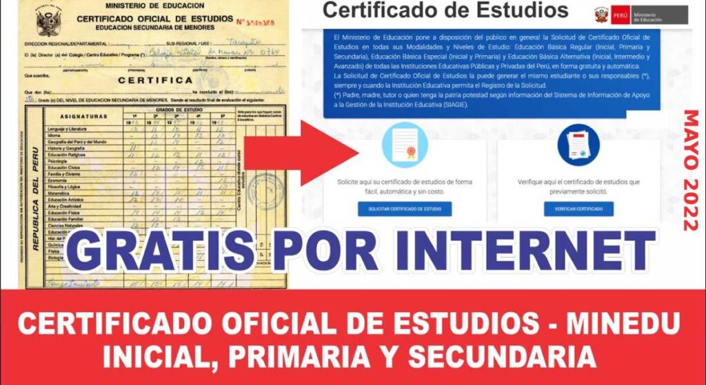 Certificado de estudios del Minedu