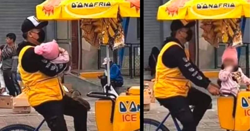 VIRAL: Vendedor de helados es captado vendiendo junto a su hijo recién nacido [IMAGENES]
