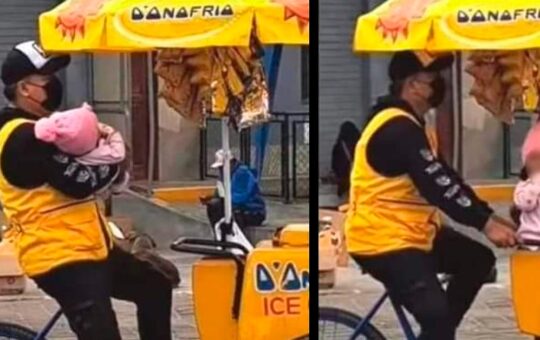 VIRAL: Vendedor de helados es captado vendiendo junto a su hijo recién nacido [IMAGENES]