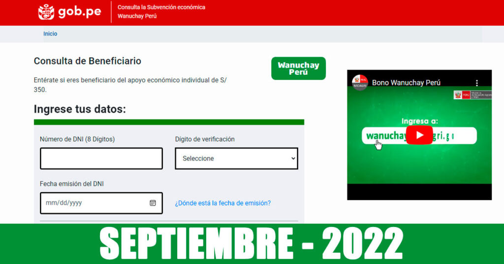 BONO WANUCHAY 2022: Link de consulta para cobraren SEPTIEMBRE