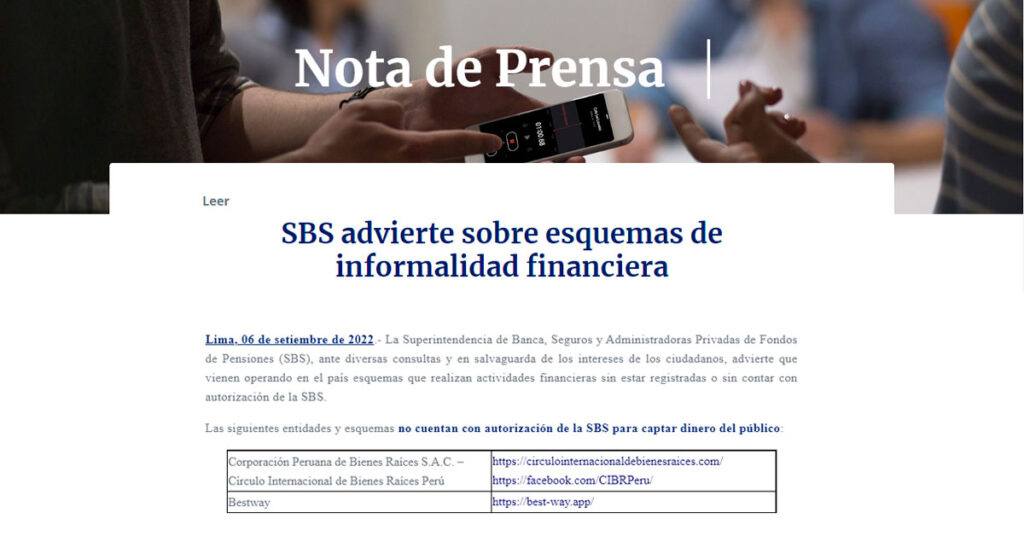ALERTA:  Estas entidades financieras no están avaladas por la SBS