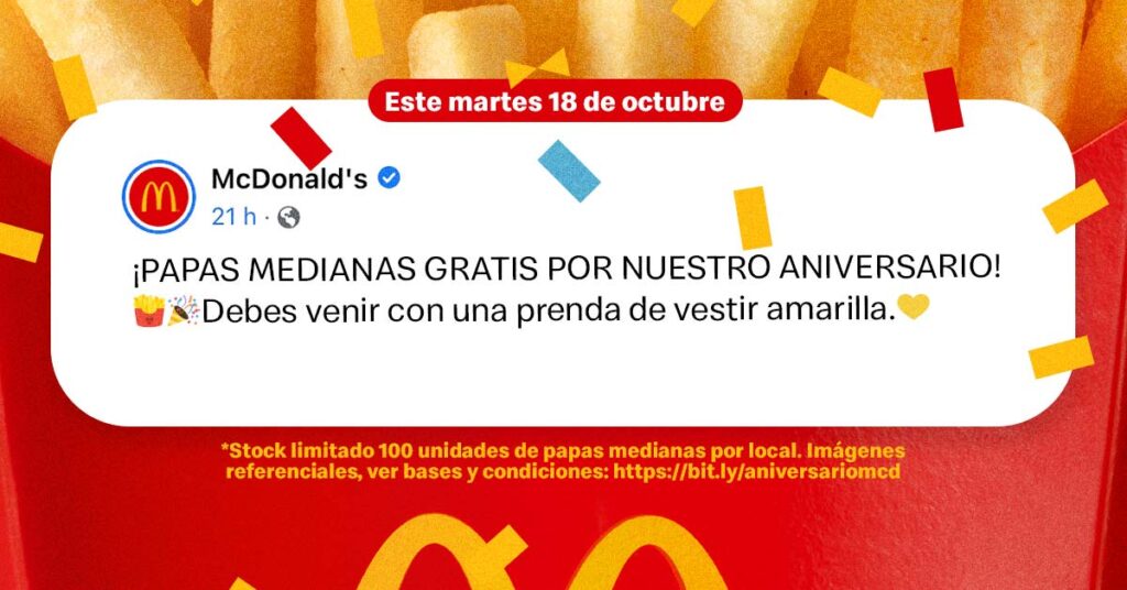McDonald’s cumple 26 años y lo celebra con fiesta y papas gratis