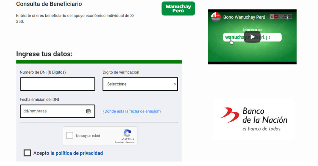 LINK BONO WANUCHAY 2022: Cobro disponible en Banco de la Nación