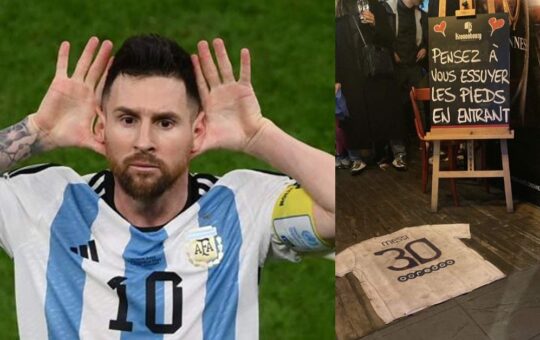 Argentina: Bar francés usa camiseta de MESSI como tapete