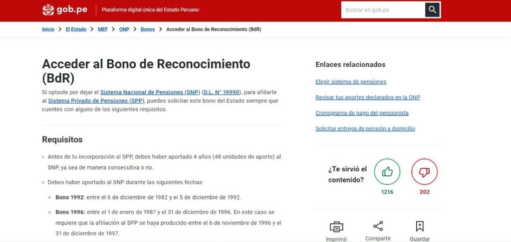 Bono Reconocimiento Onp
