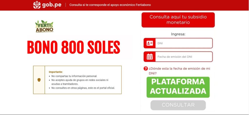 Bono 800 Soles: Consulta Link Oficial Entrega Noviembre 2023